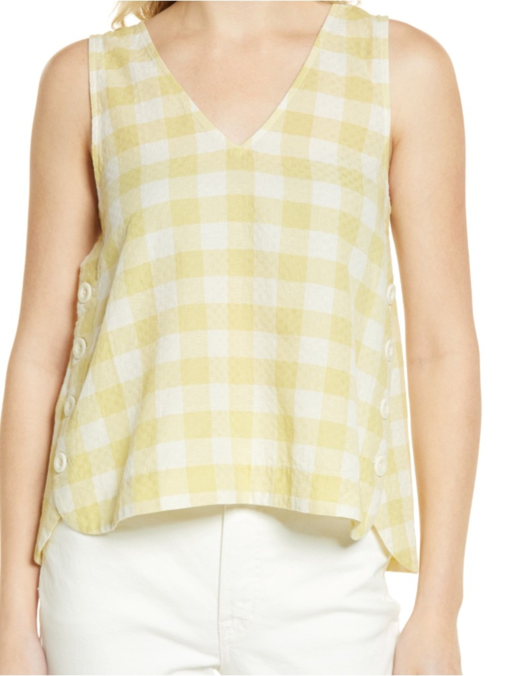 Madewell Yellow Gingham V-Neck Side-Button Tank